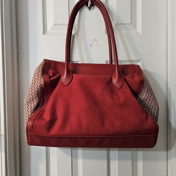 Tory Burch Red Savannah Print Women's Canvas Tote - Picture 7 of 15